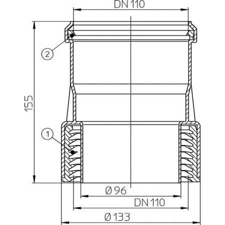 Переходник с ПВХ/ПП на чугун SML DN110/100 HL9/1 купить в интернет ...